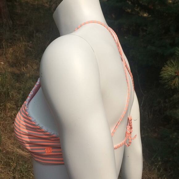 Billabong Striped Halter Swim Bikini Top Orange Gray Strappy Girl's Size 10 - Picture 4 of 7
